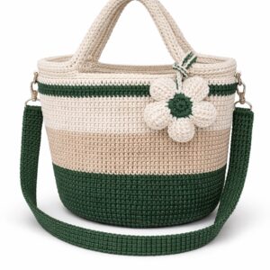 Virkad bucket bag med blomma