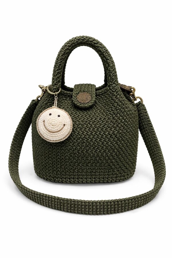Virkad bucket bag med smiley