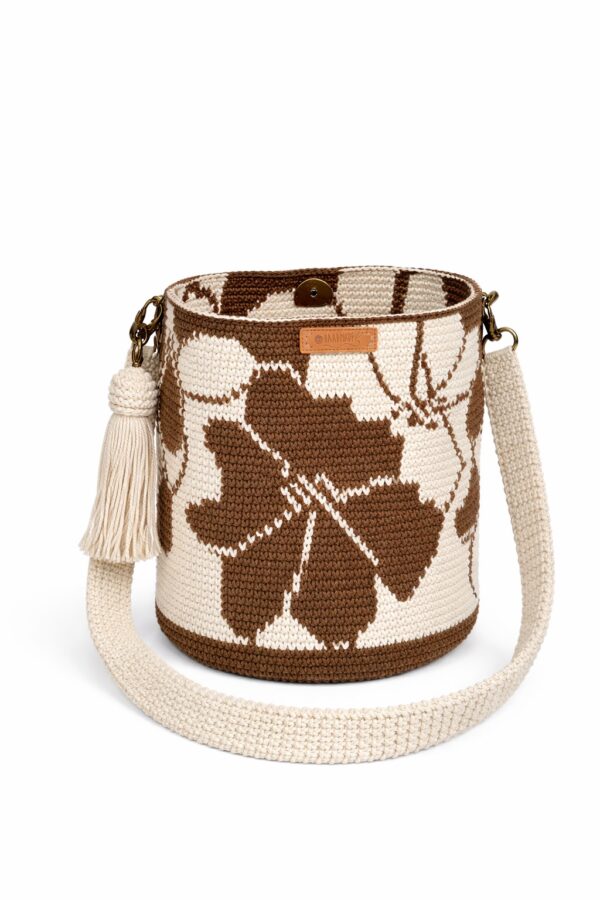 Blommig bucket bag med tofs - Brun/vit